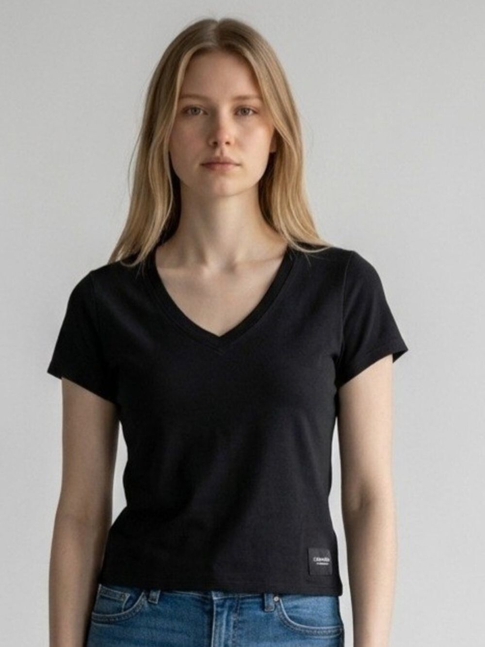 Calvin Klein Black V Neck Short Sleeve Top Small #T17